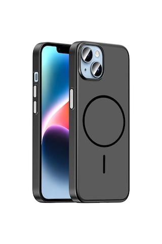 Apple iPhone Uyumlu 13 Kılıf M-safe Şarj Özellikli Zore Lora Pc Kapak - Siyah