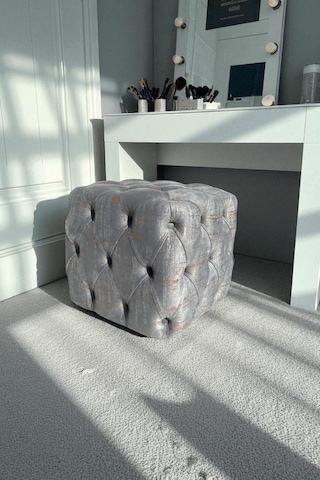 Küp Puf - Best İthal Kadife Babyface Kumaş Varak Baskı - Modern Ve Şık Dekoratif Puf&bench Gri