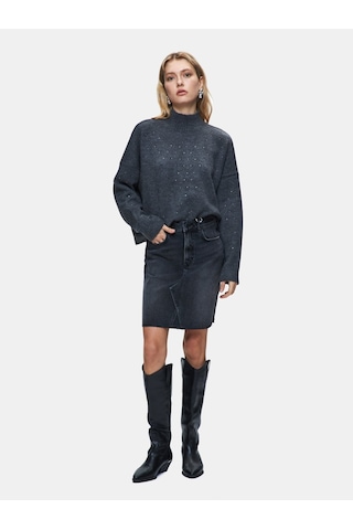 Serıssa Mini Antrasit Jean Etek Mid Indigo