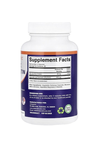 Takviye Vitamatic, Zinc Quercetin, 120 Veggie Capsules