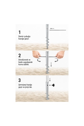 Metal Görünümlü Şemsiye Kazığı 46 Cm / 30 Mm Çap Gümüş