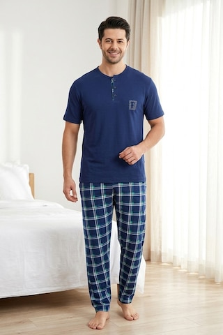 Mataş Erkek Lacivert Viskon Karışımlı Kısa Kollu Yazlık Soft Örme Pijama Takımı