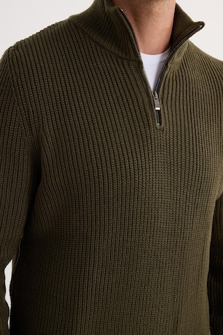 Tudors Erkek Slim Fit Dar Kesim Fermuarlı Haki Dik Yaka Triko Kazak-34923 Haki