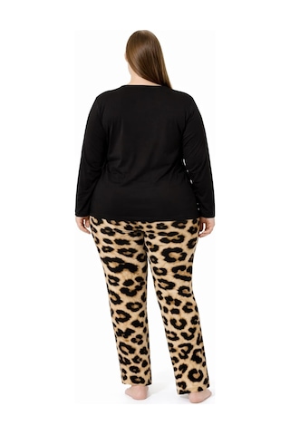 Pemilo Kadın 7254 Uzun Kol Likralı Büyük Beden Pijama Takımı Siyah