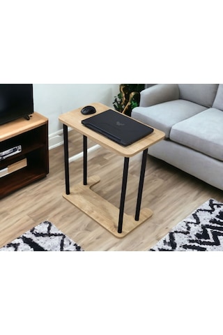 Yüksek Kalite Tekerlekli Laptop Sehpası Kahvaltı Masası Yan Sehpa Safir Meşe