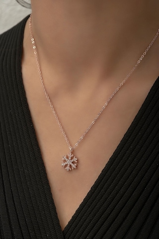 Ervanur Zirkon Taşlı Rose Altın Kaplama Kar Tanesi Kolye Altın