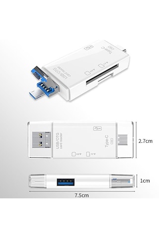 Type C, Micro Usb, Usb, Otg 6 İn 1 Kart Okuyucu Adaptör Usb Otg Hub Type C Çoklu, Card Reader