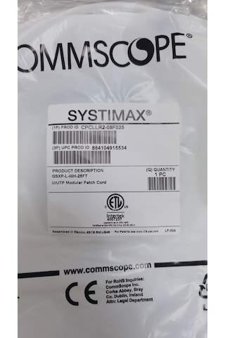 Commscope Patch Cord Utp Cat6 Kablo 7mt Cpcllr2-08f025 - Gsxp-l-wh-25ft