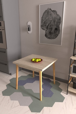 Vilinze Avanos Sabit Mdf Traverten Kare Ahşap Mutfak Masası - 80x80 Cm
