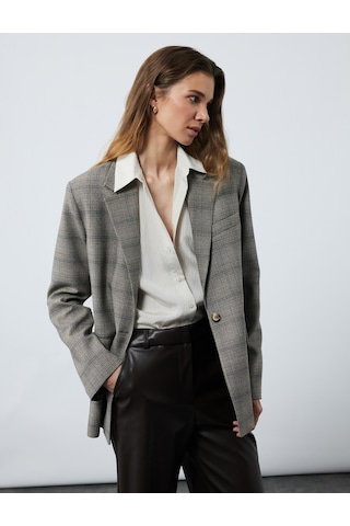 Koton Kruvaze Cepli Uzun Kollu Ekose Oversize Blazer Ceket Kahverengi Ekose 6wak50015pw Kahverengi Ekoseli