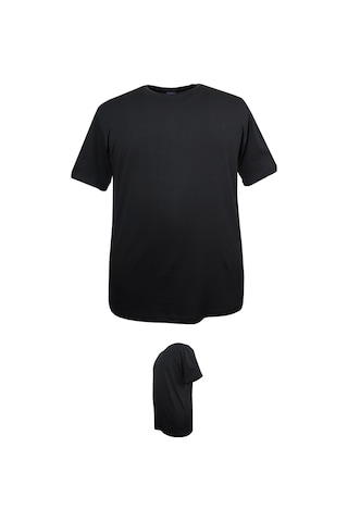 Battal Boy % 100 Pamuk 115 Kilo-150 Kilo Arası İçin Uygun Bedenli Bisiklet Yaka Düz Tişört Siyah SIYAH