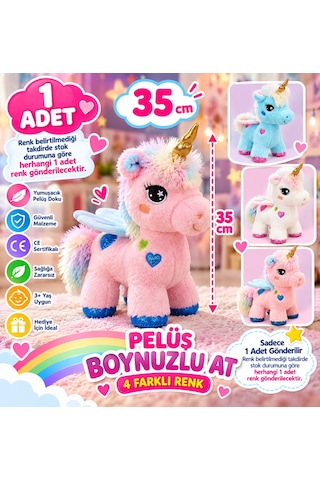 35 Cm Dört Ayaklı Peluş Boynuzlu At Unicorn Yumuşak Kanatlı 1 Adet Çok Renkli