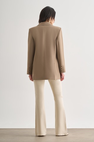 Mizalle Oversize Çift Yırtmaçlı Bej Blazer Ceket Bej