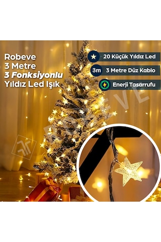 Robeve Yıldız Led Led Işıklı Yıldız 20'li Yıldız Led Işık 3 Metre Pilli Led Işık Yılbaşı Işığı Yılbaşı Ağacı Işığı Yıldız Şerit Led Peri Led Diğer