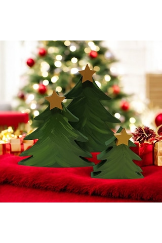 3lü Yılbaşı Ağacı Ahşap Dekor - Yılbaşı, Noel, Özel Etkinlik