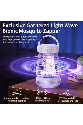 Wezone J10 Beyaz Elektrikli Entegre Islak Mumu Iç/dis Kullanım Kovanı, Kamp Işığı Ve Sos Acil Işığı İle Moskito Ve Sinek Öldürücü Beyaz