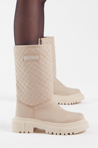 Kapitone Desenli Rahat Kalıp Uzun Kadın Bej Bot Tber205 Bej