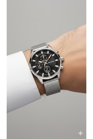 For Motion Erkek Kol Saati Gümüş Renk, Siyah Kadran - Fm.0218, 2 Yıl Garantili Gümüş