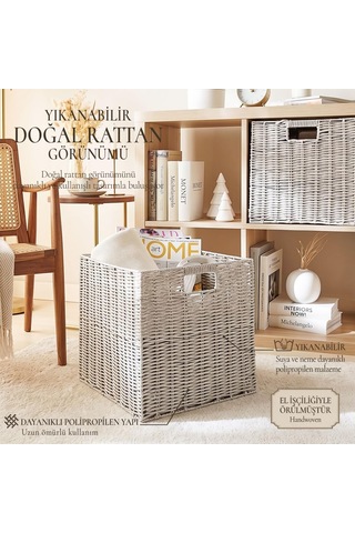 Yıkanabilir Gri Pp Rattan Sepet 33 X 33 X 33 Cm