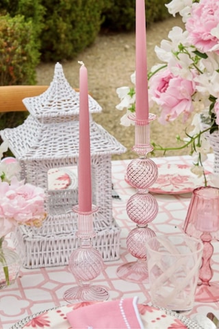 Pembe Pastel Renk Konik Şamdan Mum - 4'lü Set Pembe