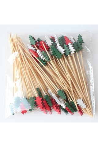 Yaozixa 100 Adet Paket Yeşil Çam Gövde Desenli Renkli Tek Kullandım Meyve Çatalı, Fabrika Direkt Satış, 12cm Uzunluk, Festivite Ve Gündelik Kullanım