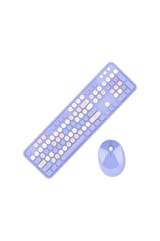 Renkli Daktilo Tarzı Vintage Mekanik Klavye Mouse Pc Laptop Uyumlu Kablosuz