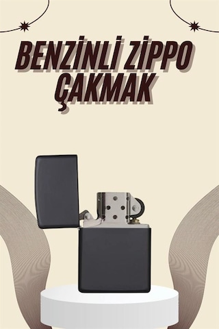 Çakmak Parlak Siyah Benzinli Çakmak Cep Boy Doldurulabilir Altın - Mavi