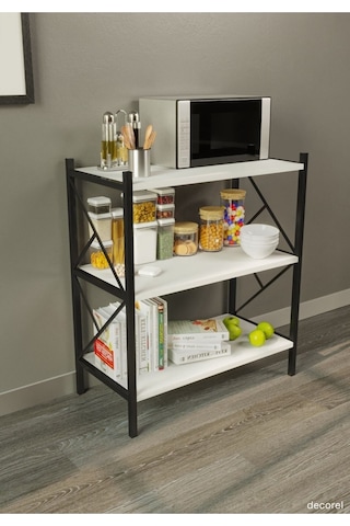 Morpanya Arose Metal Tekli Mutfak Rafı Malzeme Dolabı 3 Raflı Mikrodalga Fırın Rafı Çok Amaçlı Beyaz