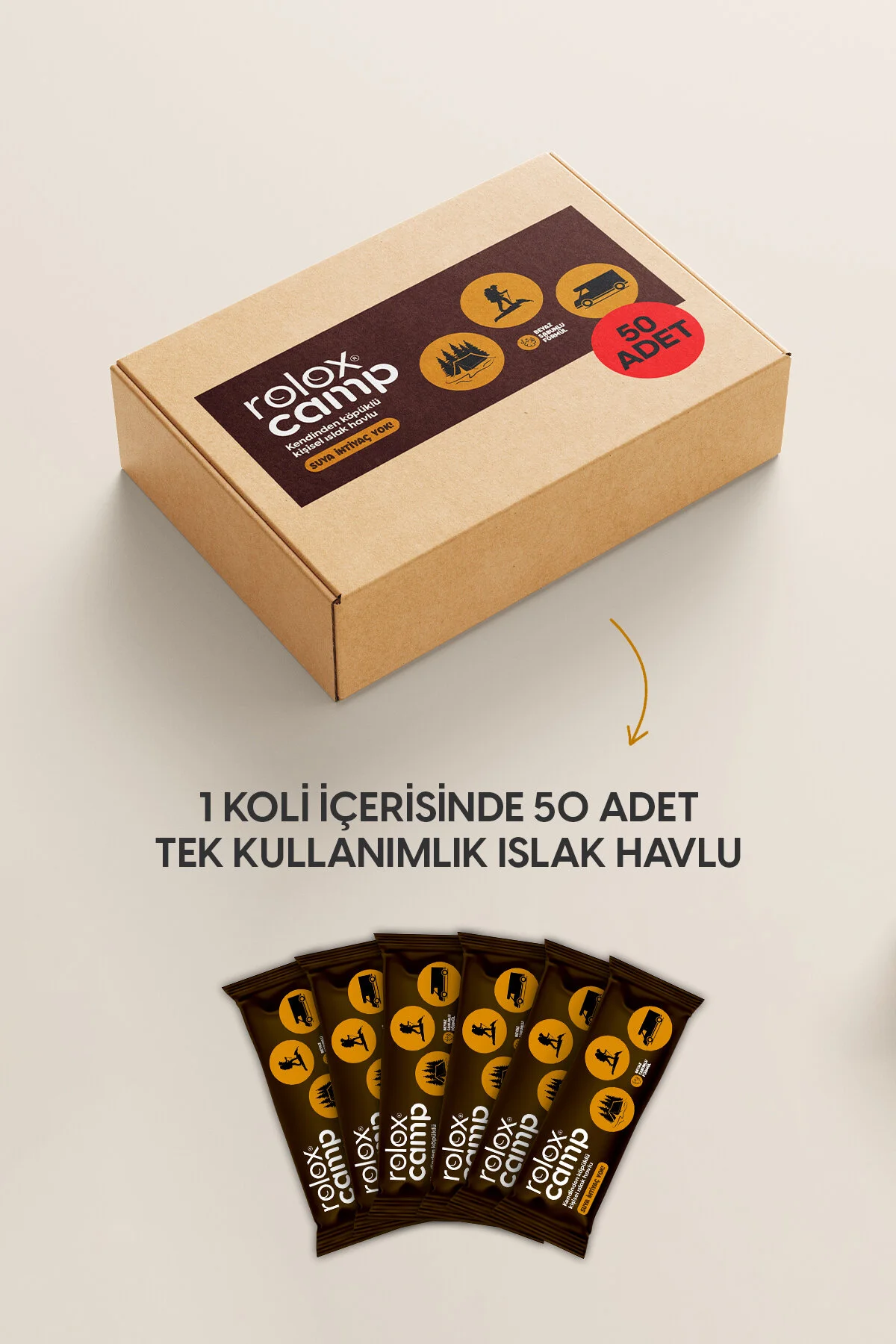 Rolox Camp - 50 Paket Kendinden Köpüklü Kişisel Islak Havlu Islak Mendil