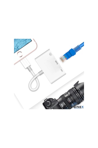 Winex 3in1 Lightning to RJ45 + UsbA + Lightning Şarj Girişli Dönüştürücü Adaptör