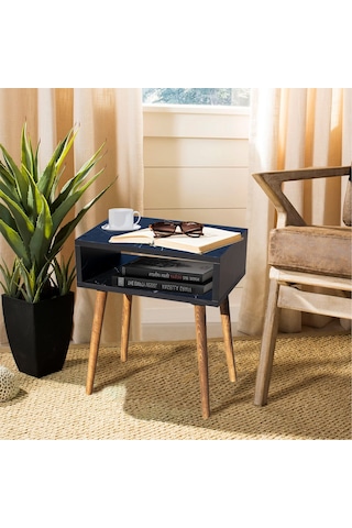 Royal Siyah Mermer Desenli Yan Sehpa Başucu Sehpa Komidin