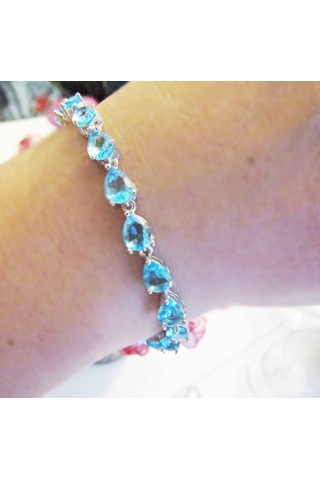 Gümüş Aqua Damla Taşlı Kadın Bileklik