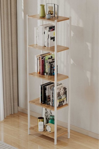 Bes Rafli Çok Amaçli Kitaplik Beyaz Profil Çam Sunta 60x150x26 Cm Mtl035 Beyaz-çam