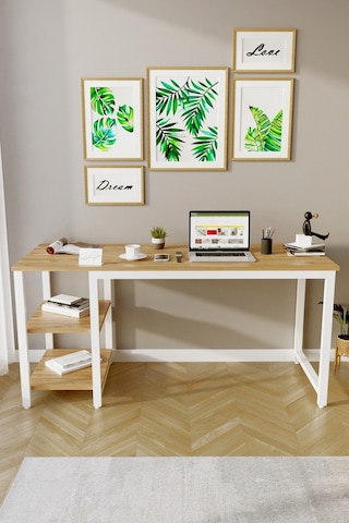 Reflekta Kitaplıklı Raflı Atlantik Çam Beyaz Çalışma Masası Ofis Masası Oyuncu Masası Atlantik Çam & Beyaz
