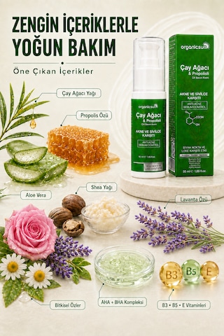 Organicsun Çay Ağacı Ve Propolisli Akne Ve Karşıtı Cilt Bakım Kremi 3 Adet X 50 Ml Siyah Nokta Ve Leke Görünümü Bakımı