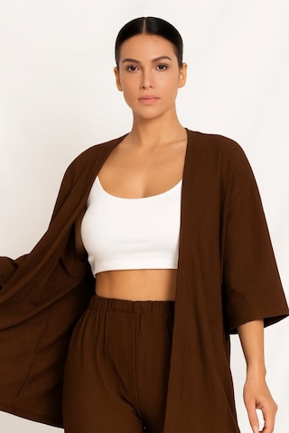 Bürümcük Kumaş Kimono Hırka Alt-üst Takım M-6xl Kahverengi