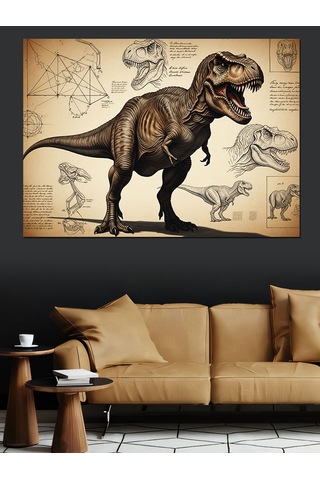 Dinozor T-rex Teknik Çizim Dekoratif Kanvas - Mdf Ahşap Tablo