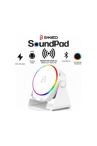 Soundpad 5ın1 - 5w - 2000mah Temas İle Ses Yükseltme - Telefon Stand - Usb-c Şarj Beyaz İndiksiyon Ses Yükseltici Bluetooth Hoparlör Speaker Ekd-s11 4741