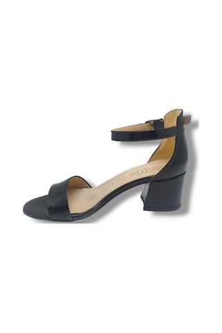 Selfie 4601-26 Rugan Tek Bant Orta Topuk Fashion Kadın Sandalet 5,5cm Siyah