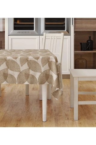 Pvc Elyaf Astarlı Silinebilir Muşamba Masa Örtüsü Kahve Yaprak