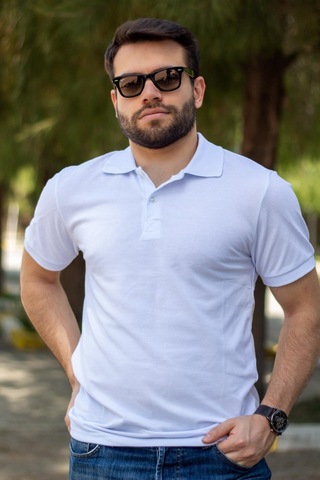 Erkek Beyaz Rahat %100 Pamuk Ribana Kol Polo Yaka T-shirt 24eplypope 001