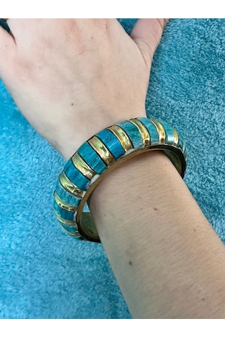 Sedef Kaplama Otantik Kadın Hint Bileziği Çap 7 Cm Turkuaz
