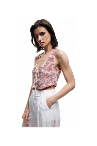 Koton Koton X Melis Ağazat - Slim Fit Pamuklu Önden Bağlama Detaylı Fiyonklu Çiçekli Kroşe Crop Yelek Bordo Desenli 5sak30011uk Bordo Desenli
