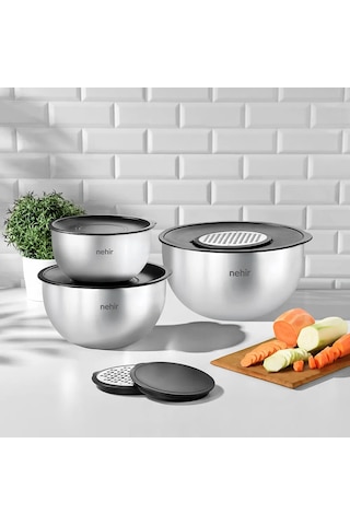 Nehir Silver Çelik 9 Parça Rendeli Karıştırma Kabı Takımı