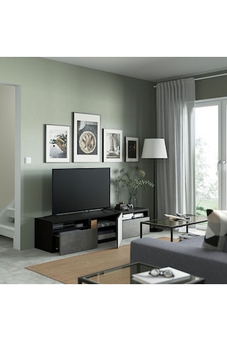Tv Sehpası, Venge-koyu Gri, 180x42x39 Cm, Kallvıken, Çıt Çıt Raylı Gri