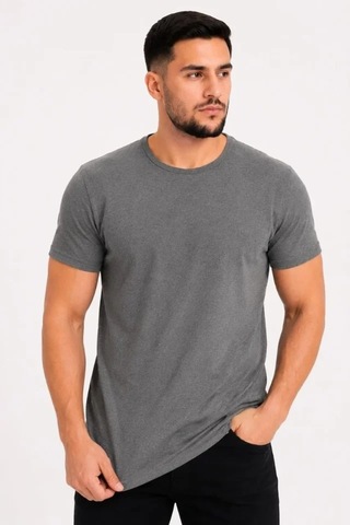 Defymoda Erkek Basic Tişört Bisiklet Yaka Kısa Kol Günlük Yazlık Slim Fit T-shirt - Antrasit