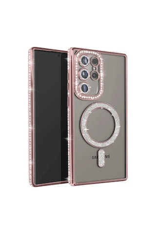 Samsung Galaxy Uyumlu- S25 Ultra Kılıf Joke Simli Magneticsafe Kılıf - Pembe