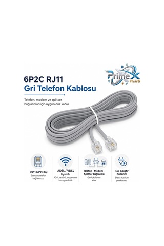 Lexroo Px-kkt10 2cx0.10mmx7 10 Metre Adsl Rj11 Telefon Kablosu Gri, Adsl, Vdsl 2 Canlı Kablo Standart
