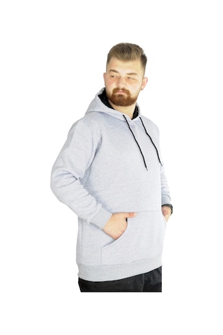 Mode Xl Erkek Sweatshirt Kapşonlu Pocket Basic 20562 Grimelanj 001