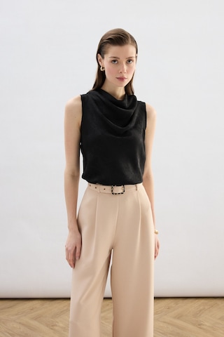 Sateen Degaje Yaka Bluz - Siyah-136752 Siyah